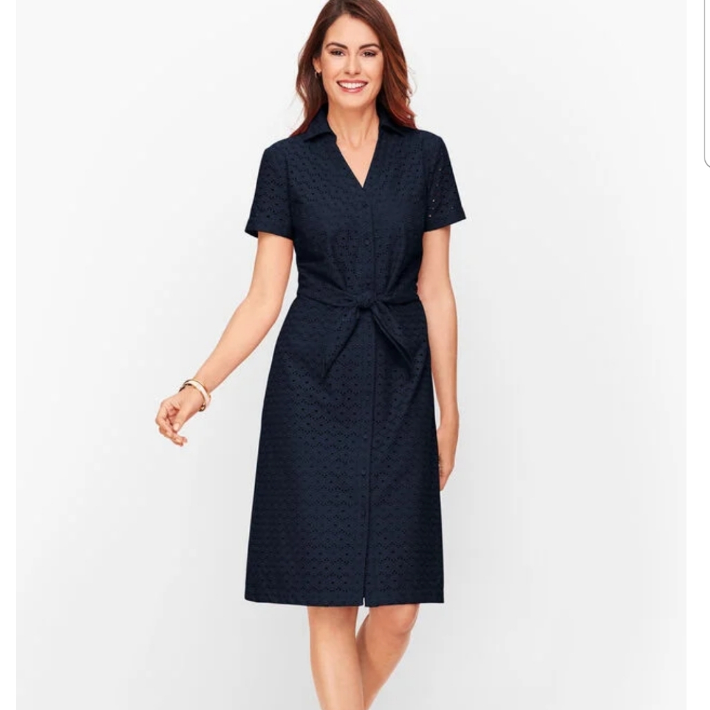 Talbots Eyelet Tie Front Shirtdress In Navy